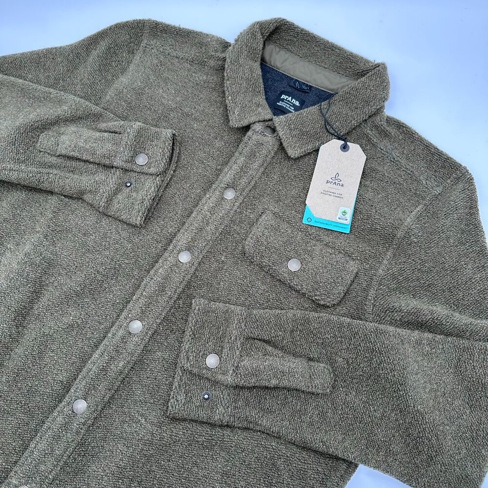 prAna Men's IncrediWool Wooly Bird Fleece L/S Overshirt, Size L, Slate Green